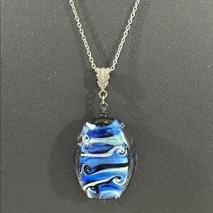 MURANO Glass Pendant With 925 Silver Bale Necklace